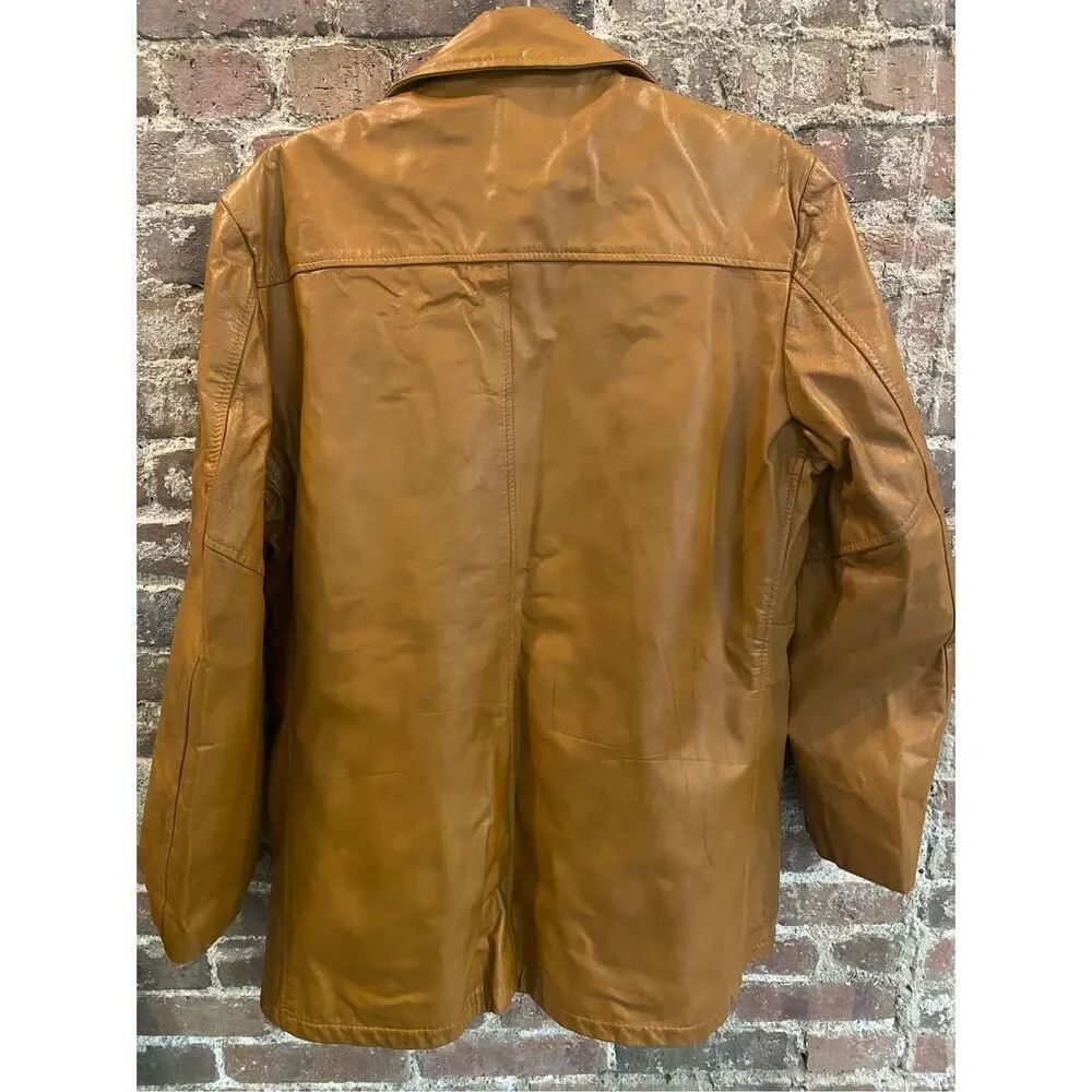Genuine Leather Vintage 1970s Faux Fur Removable Liner Carmel Jacket • SIZE 40 - Picture 14 of 16